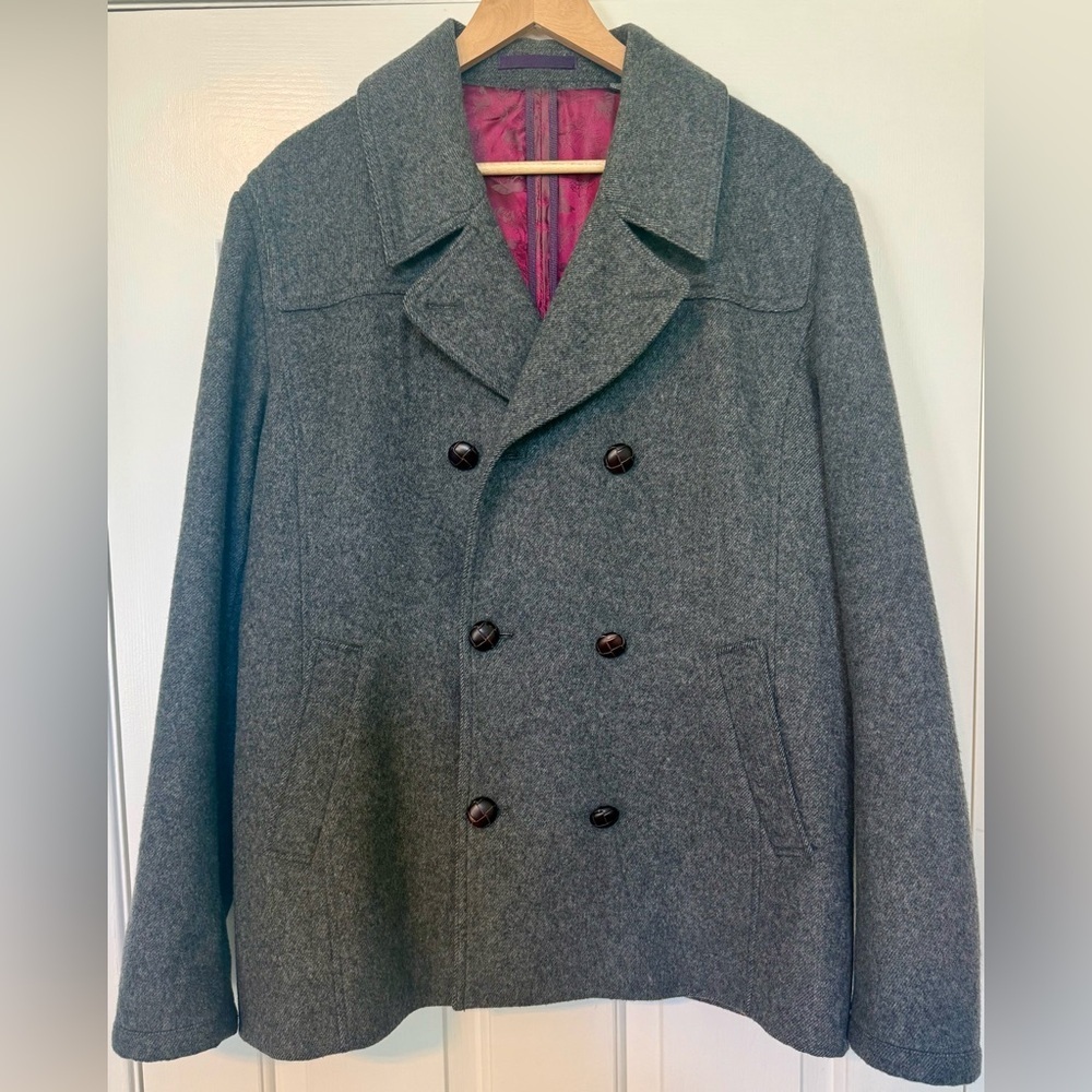 Ted Baker Womens Wool Peacoat Gray Double Breasted Coat Size 6 M